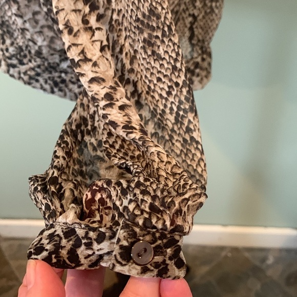 Zara Silk Snake Print Brown Sheer Blouse Light Top Women’s Small Long Sleeve - Picture 4 of 5